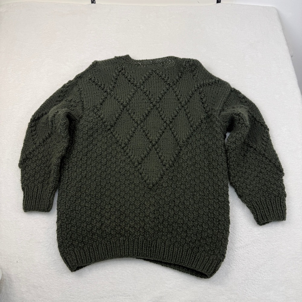 Vintage Hand Made Greek Knitwear Wool Chunky Sweater Cardigan Women XL Green - Picture 4 of 8